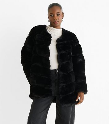 Black Pelted Faux Fur Coat New Look 