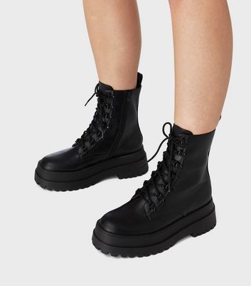 London Rebel Black Leather-Look Lace Up 