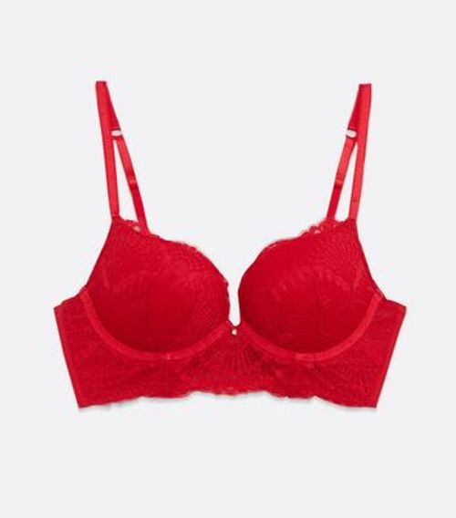 Red Satin Lace Push Up Bra