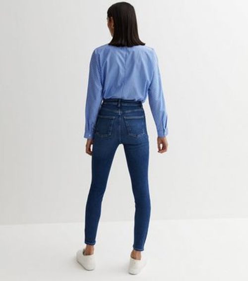 Blue Frayed Hem High Waist Hallie Super Skinny Jeans