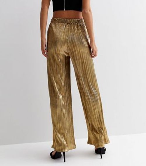 Gold Plissé High Waist Flared...