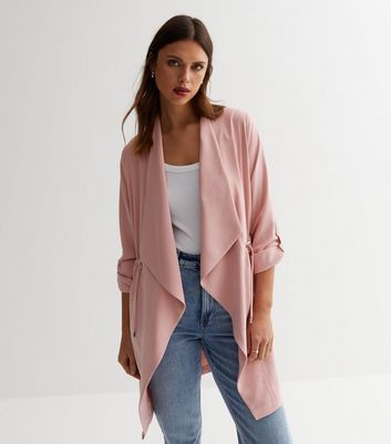 Curves Mid Pink Suedette Waterfall Jacket New Look Compare