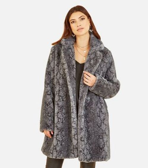 Yumi Grey Snake Faux Fur Long...