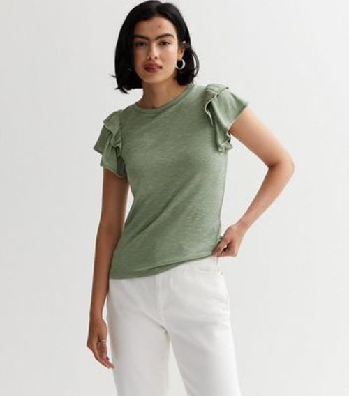 Olive Fine Knit Double Frill...
