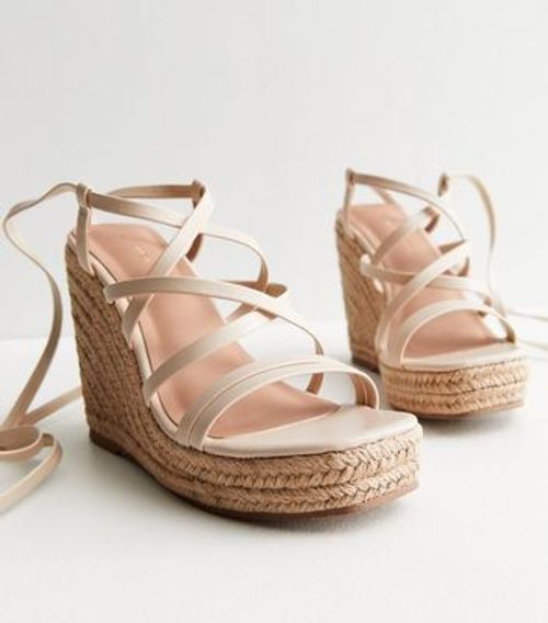 Off White Strappy Espadrille...