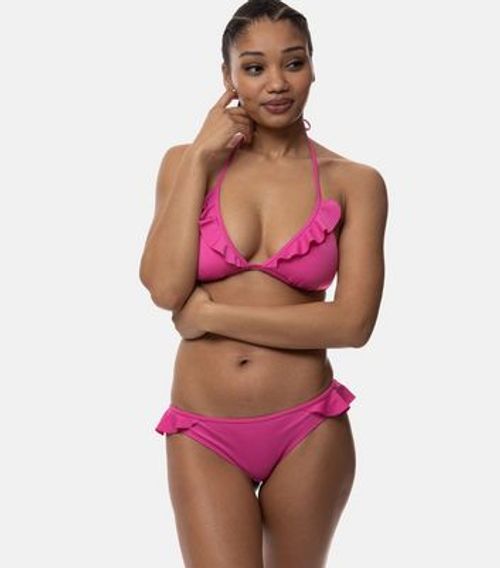 Dorina Bright Pink Frill Lightly Padded Triangle Bikini Top