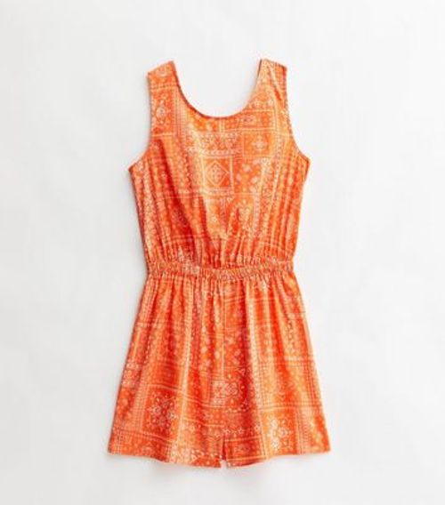 Girls Orange Tile Print Twist...