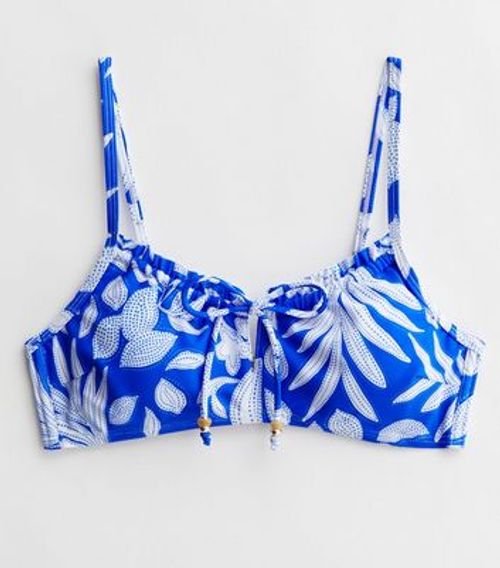 Blue Tropical Tie Front Crop...