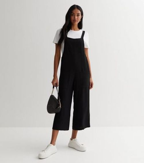 Black Wide Leg Crop Dungaree...