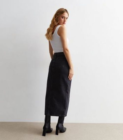 Black Denim Split Hem Maxi...