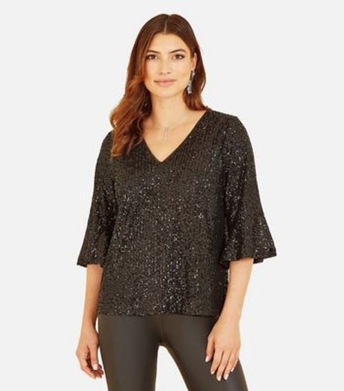 Yumi Black Sequin Flared...