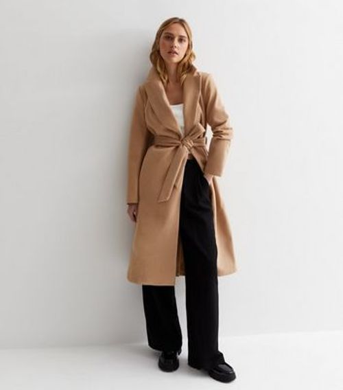 Camel Longline Belted Coat...