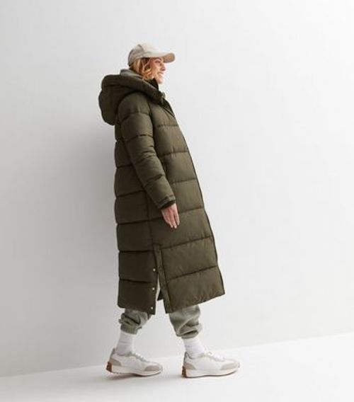 Khaki Hooded Longline Puffer...