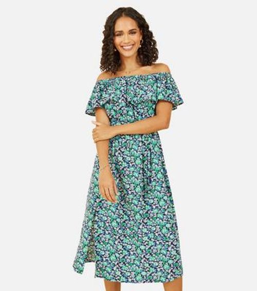 Yumi Green Floral Bardot Midi...