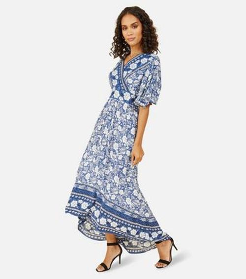 Yumi Blue Floral Dip Hem Midi...