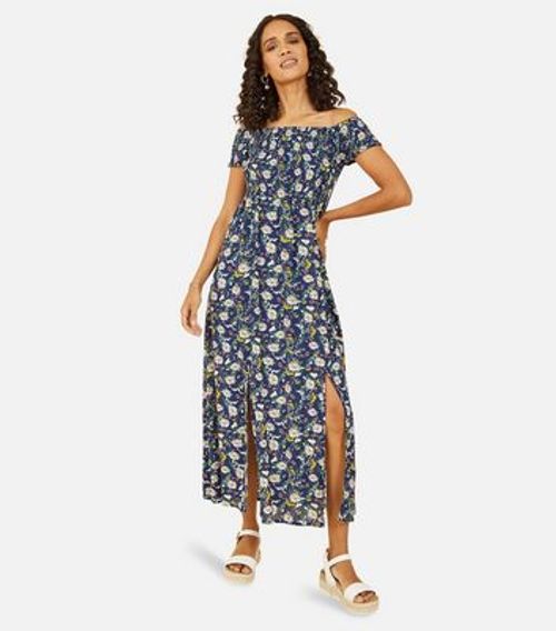 Mela Navy Floral Shirred Midi...