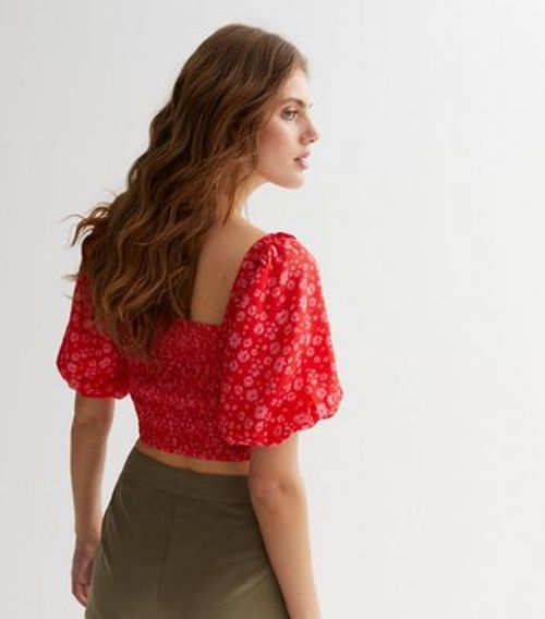 Red Ditsy Floral Shirred Puff...