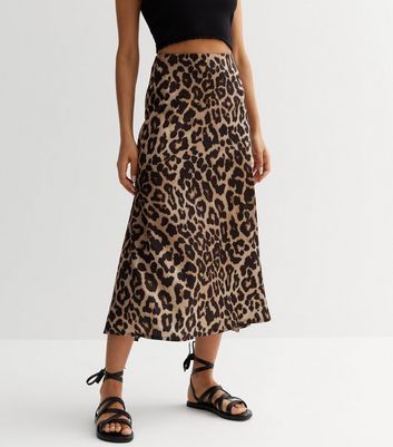 New look satin midi top skirt in leopard print