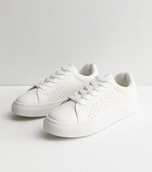 White Vegan Leather Lace Up...