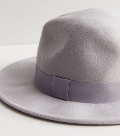 Light Grey Ribbon Trim Fedora...