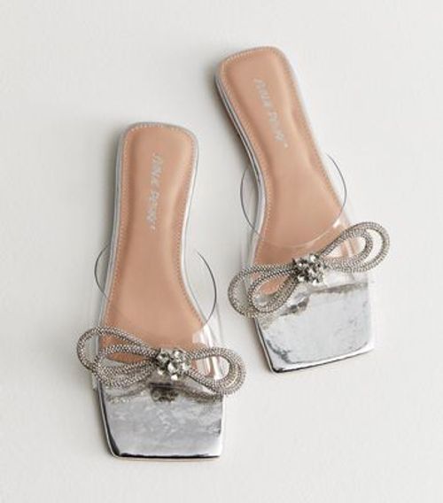 Public Desire Silver Bow Sliders New Look