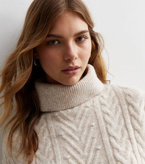 Cream Cable Knit Roll Neck...