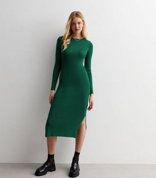 Green Ribbed Knit Bodycon...