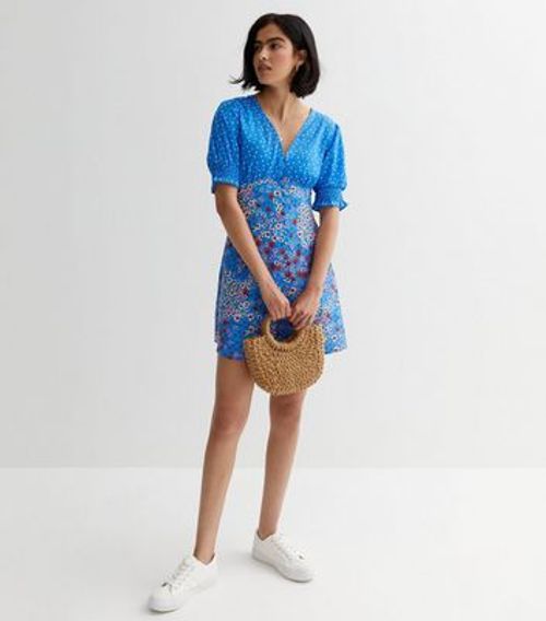 Blue Floral Puff Sleeve Mini...