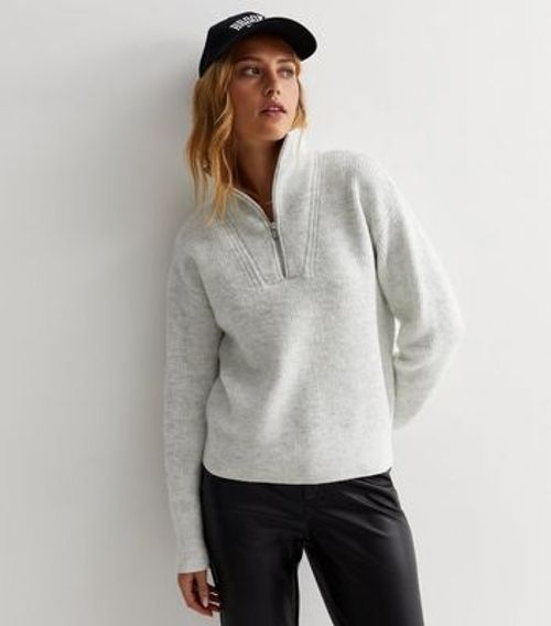 Pale Grey Knit Zip Neck...