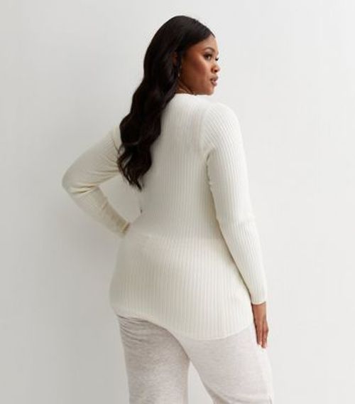 Curves White Ribbed Knit Crew...