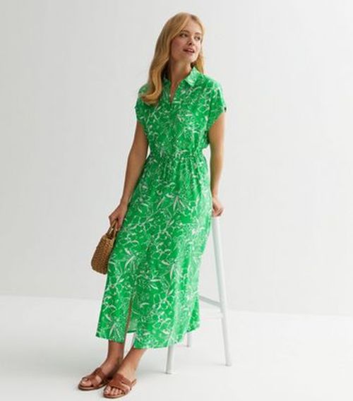 Green Floral Drawstring Midi...