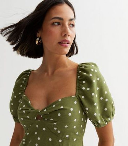 Green Spot Puff Sleeve Mini...