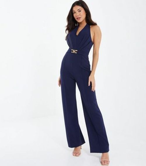 Petite Black Wide Leg Halter Jumpsuit