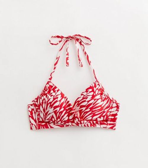 Red Abstract Wrap Crop Bikini...