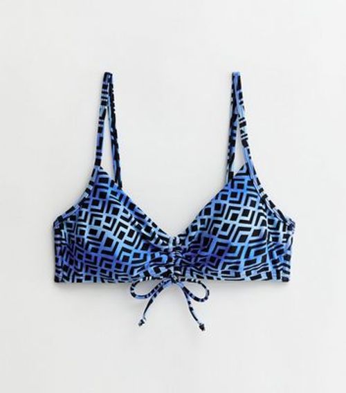 Blue Geometric Ruched Bikini...