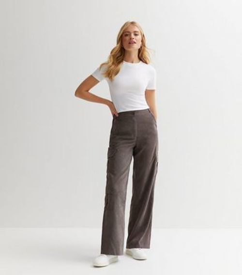 Grey Wide Leg Cargo Trousers...