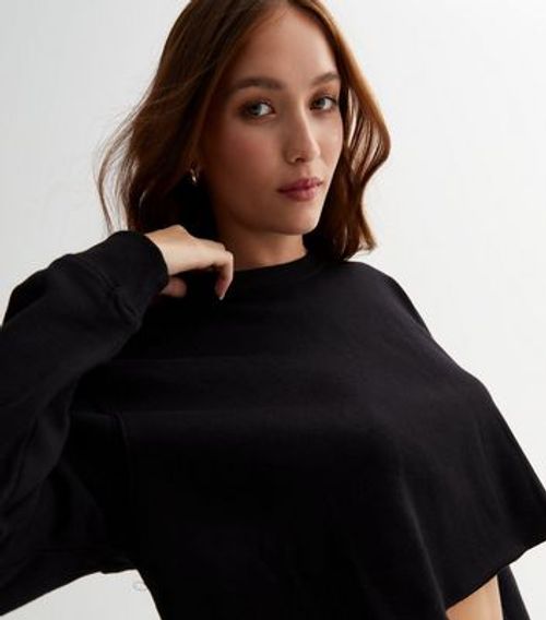 Black Jersey Crop Sweatshirt...