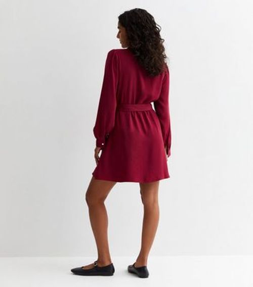 Petite Burgundy Belted Mini...