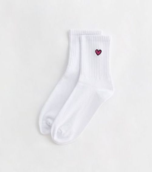 White Embroidered Heart Socks...