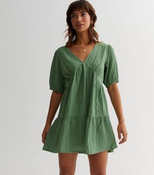 Khaki Tiered Smock Mini Dress...