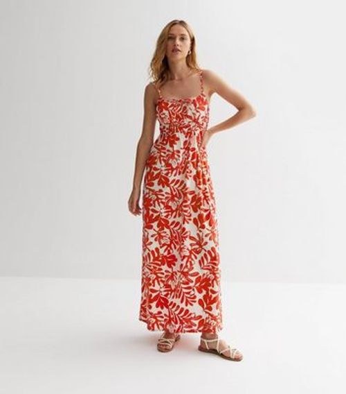 Red Leaf Print Strappy Maxi...