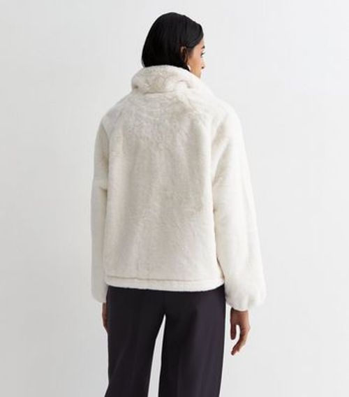 Cream Faux Fur Funnel Neck...