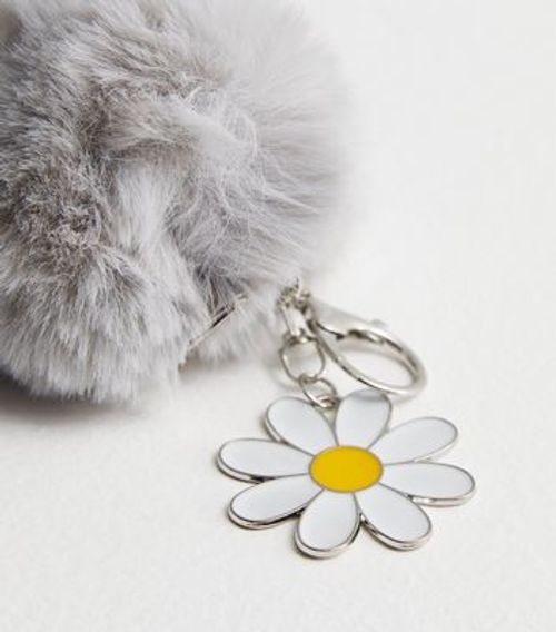 Pale Grey Faux Fur Pom Pom...