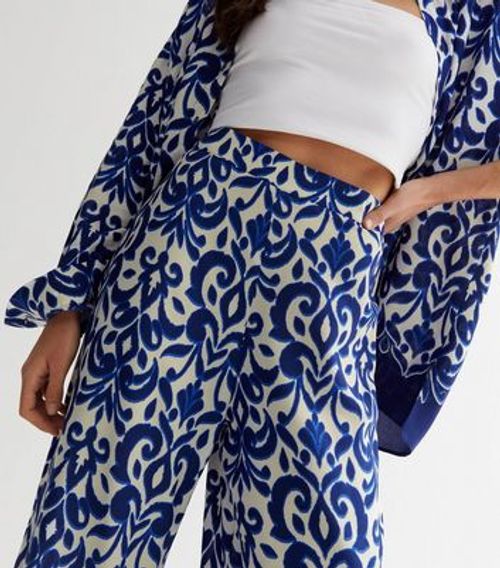 Blue Tile Print Wide Leg...