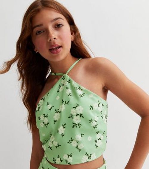 Girls Green Floral Halter...