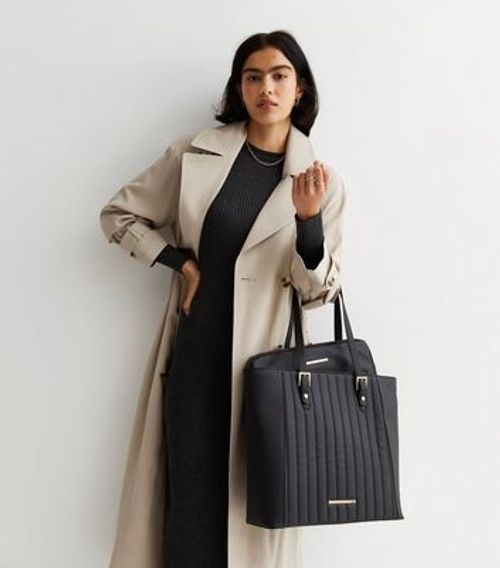 Black Suedette Panel Zip Tote Bag