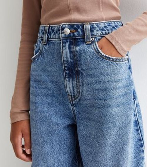 Girls Bright Blue Ripped High Waist Adalae Wide Leg Jeans