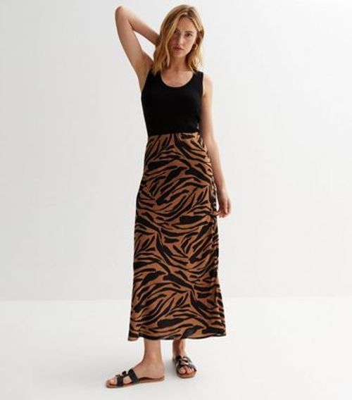 Brown Animal Print Midi Skirt...