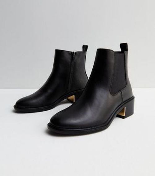 Black Leather-Look Block Heel...