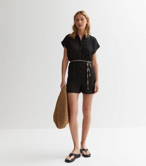 Black Belted Short Sleeve...